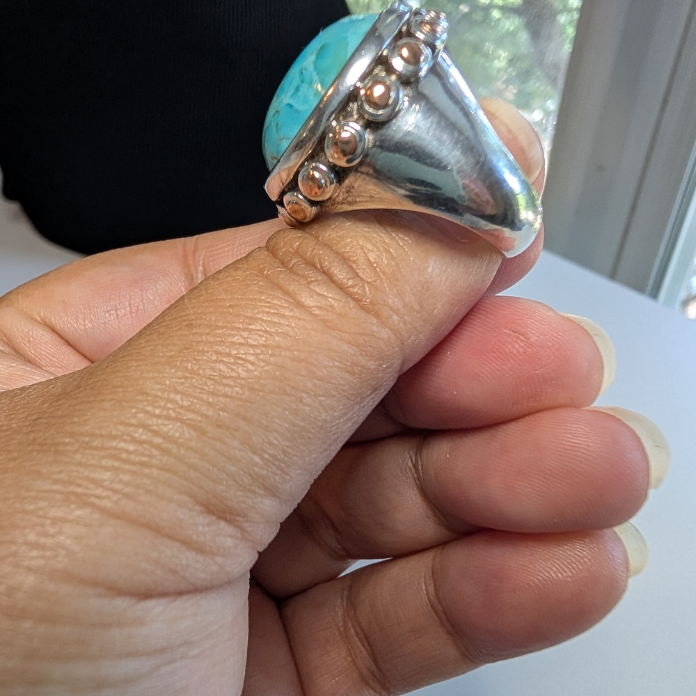 Turquoise Silver Statement Ring - image 6